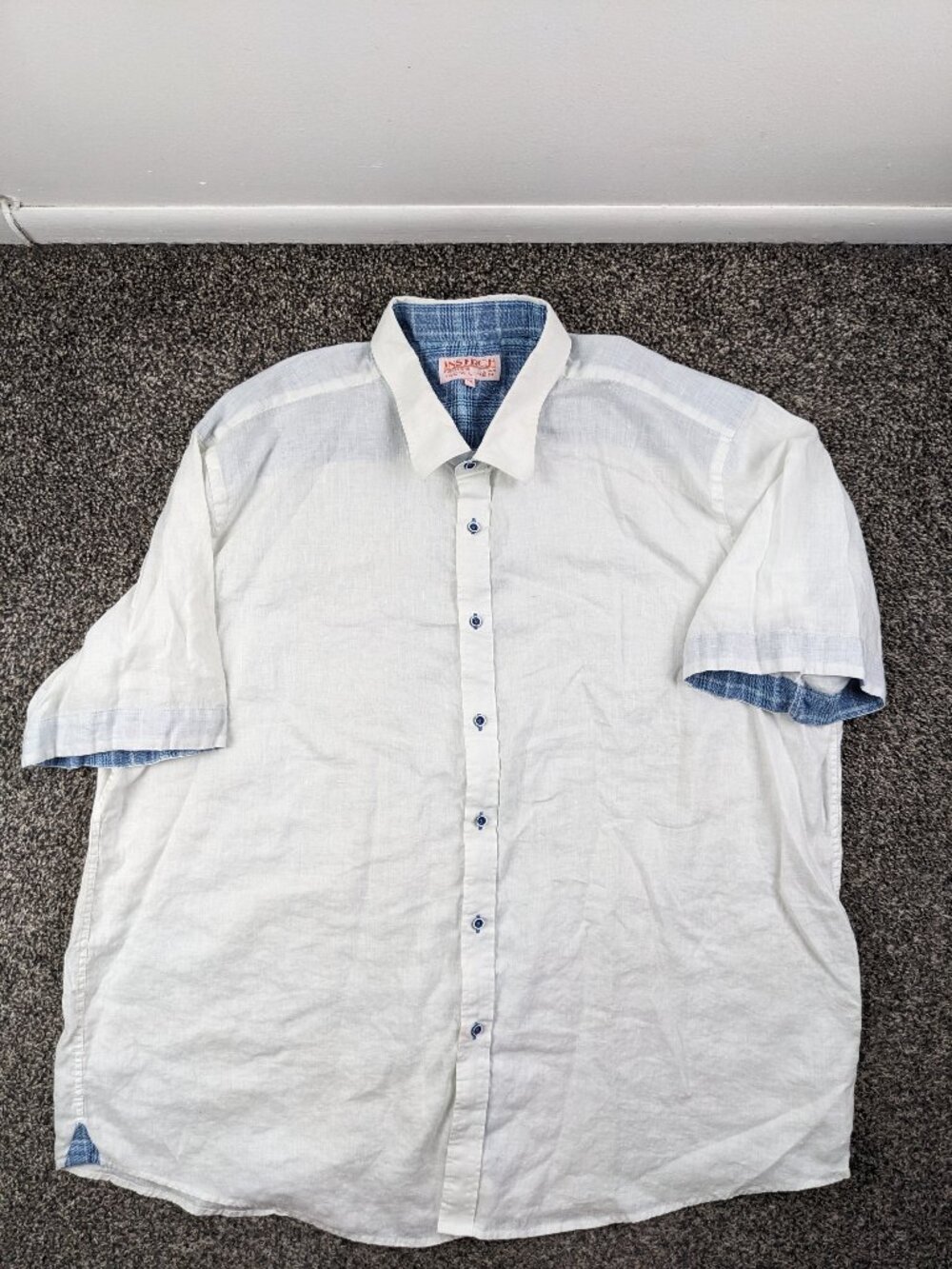 Inserch Italy Shirt 100% Linen Short Sleeve Button White Mens 4XL